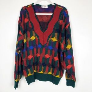 RARE VTG 90's Carlo Colucci Colorful VNeck Sweater